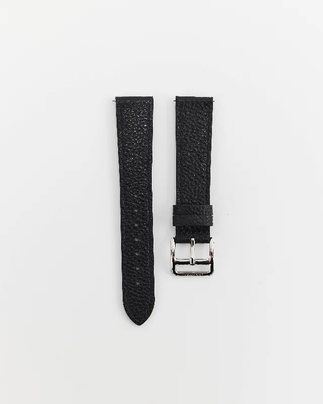 The 18mm Dress Watch Strap: Black Leather / Polished Silver Strap