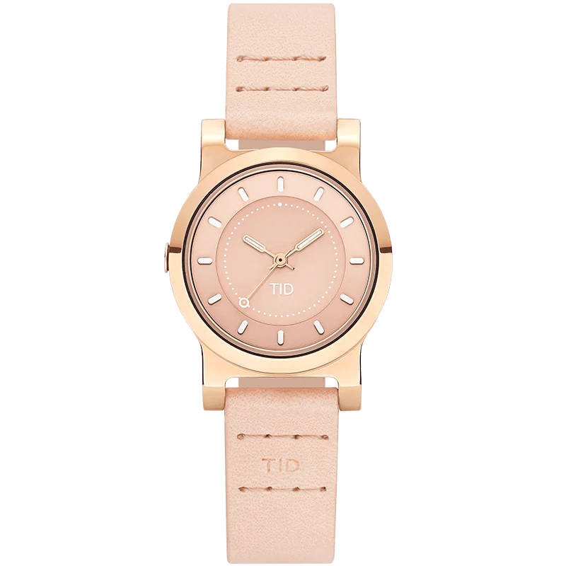 TID No.4 Watch for Women / 28mm Rose Gold Dial / Champagne Leather Strap