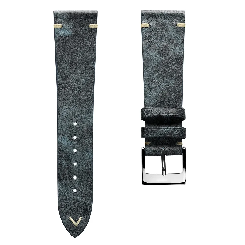 Vintage Stitching Patina Leather Watch Strap - Blue Jeans