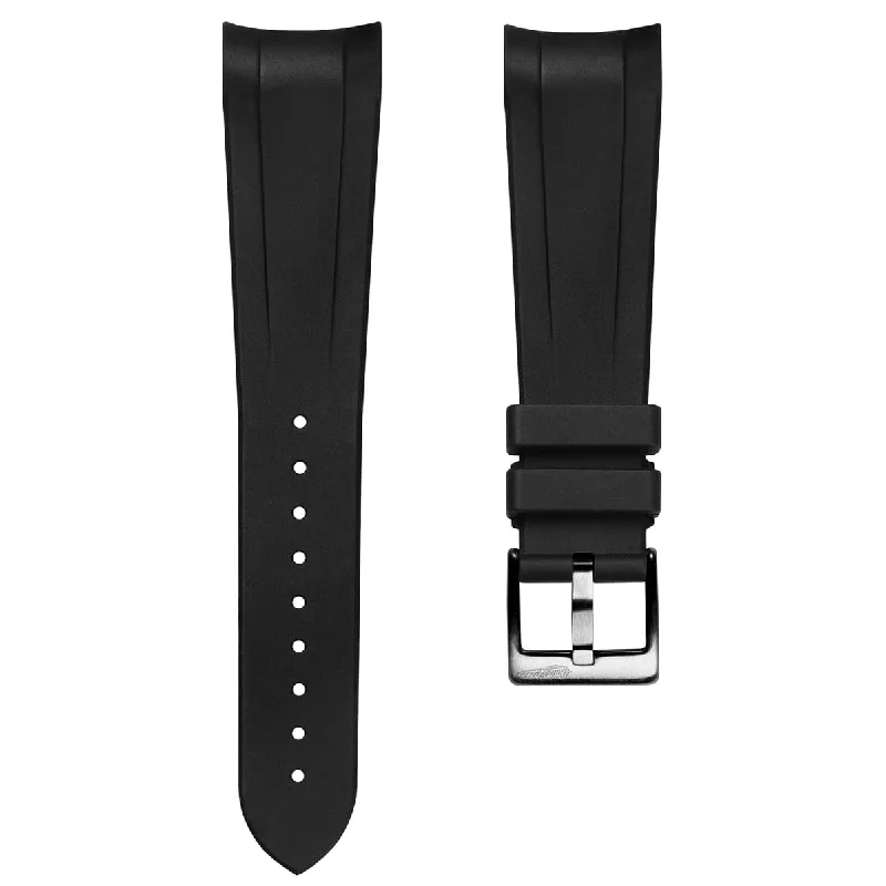 WatchGecko 41mm Tudor Black Bay Style Rubber Watch Strap - Black