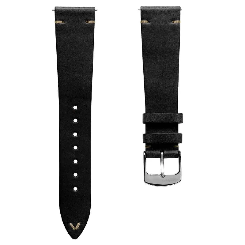 Genuine Horween Chromexcel® V-Stitch Leather Watch Strap - Black