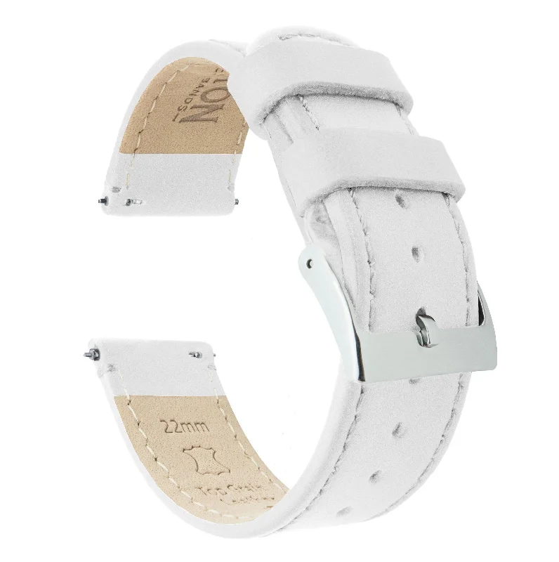 White Leather White Stitching Watch Band (21mm, 23mm, 24mm SALE)