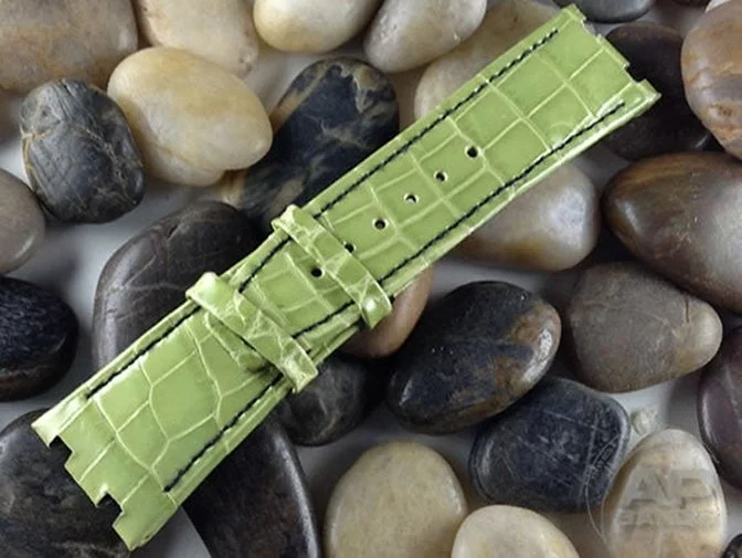 Wider 24mm Taper Capolavoro Lime Green Glazed Alligator Leather For Audemars Piguet Royal Oak Offshore