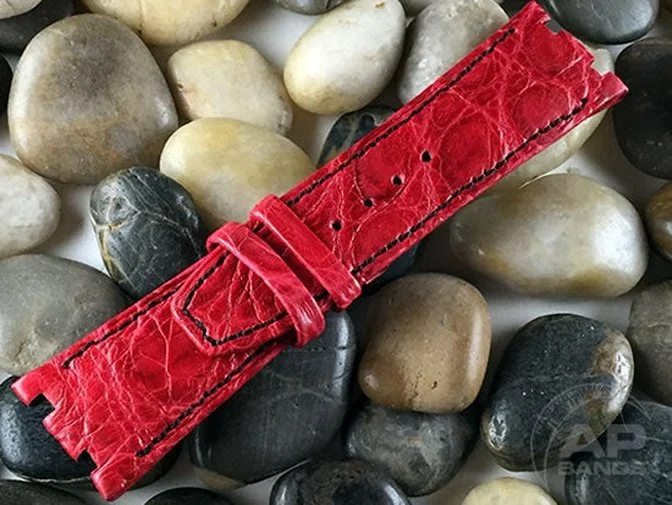 Wider 24mm Taper Illustre Fire Engine Red Crocodile Leather Strap For Audemars Piguet Royal Oak Offshore