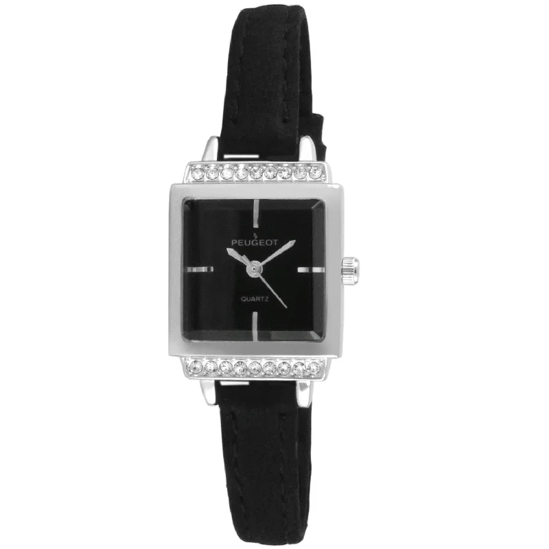 Women's 22mm Silver Crystal Watch With Black DIal & Strap