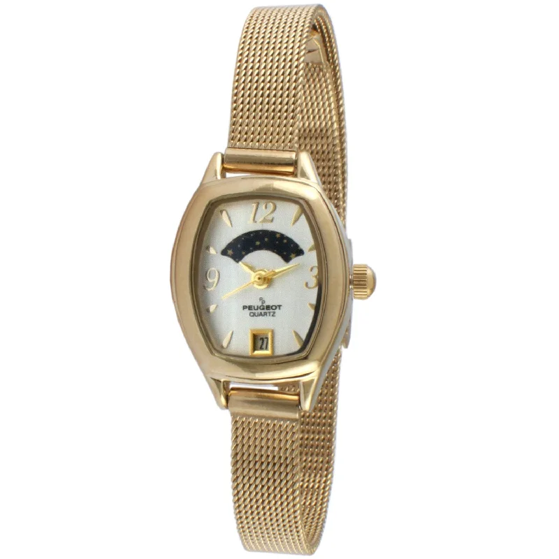 Women Gold  Moon Phase Watch 30x20mm Calendar Mesh Bracelet