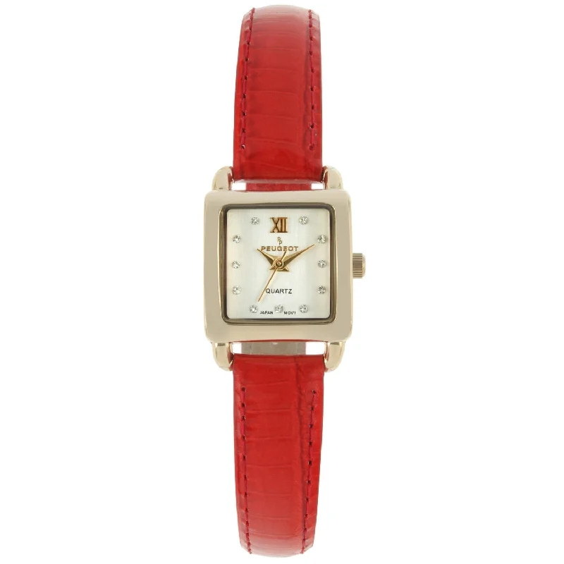 Women's 20mm Square Watch with Glossy Red Leather Strap