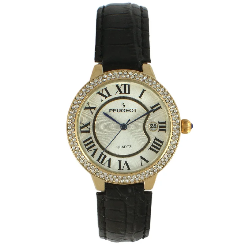 Women's 36mm Round Tank Black Leather Strap Watch