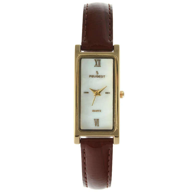 Women's 35x18mm Watch Glossy Brown Leather Strap