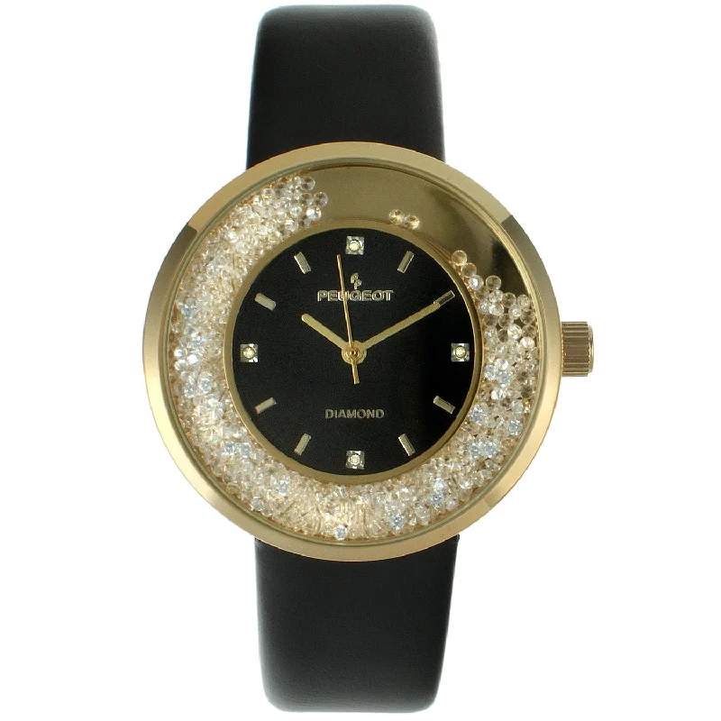 Women's 38mm Black Floating CZ Diamond Dial Watch