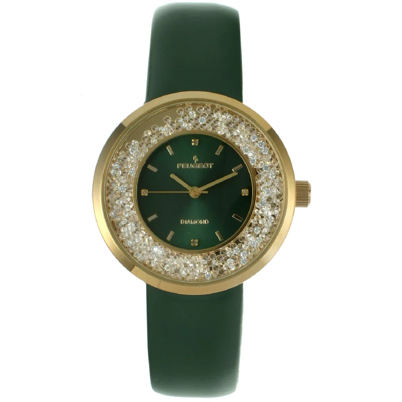 Women's 38mm Green Floating CZ Diamond Dial Watch