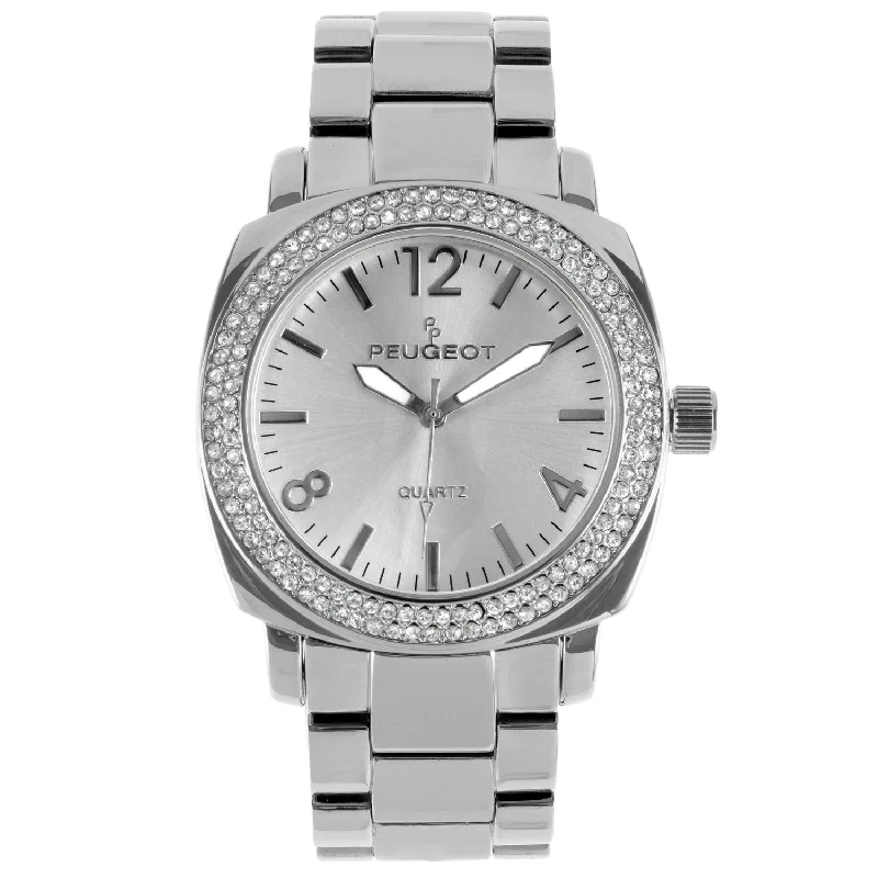 Women's 40mm Silver Boyfriend Bracelet Watch with Crystal Bezel