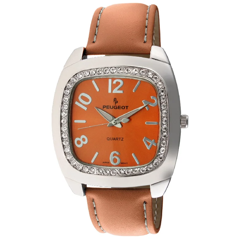 Women's Orange Boyfriend Watch 40mm Crystal Bezel Leather Strap