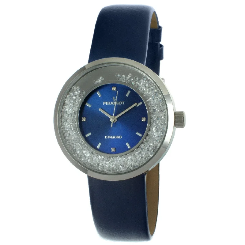 Women's Silver 38mm Floating CZ Diamond Blue  Dial Watch