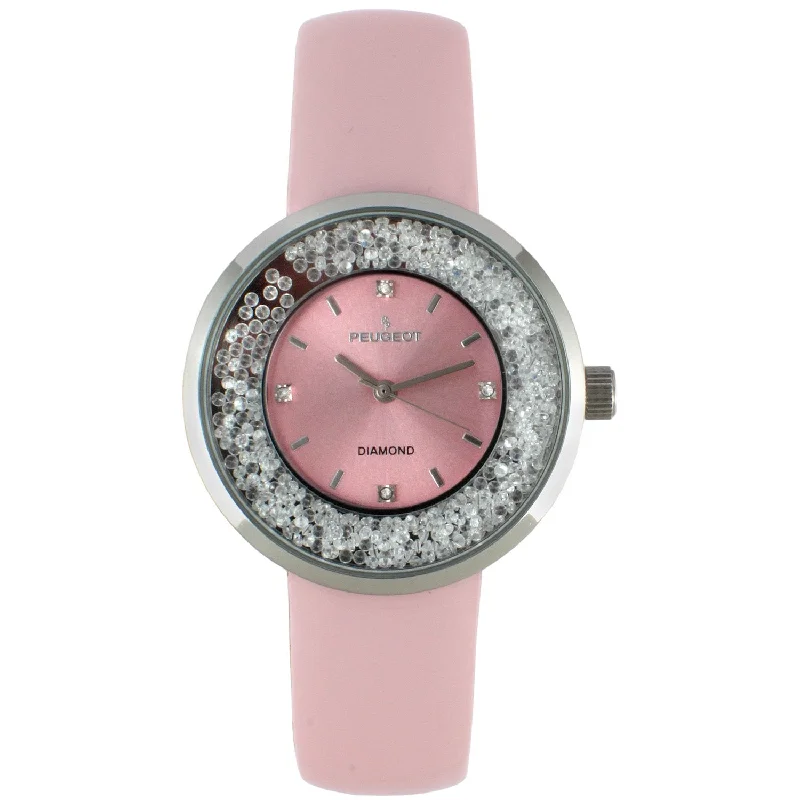 Women's SIlver 38mm Floating CZ Diamond Pink Dial Watch