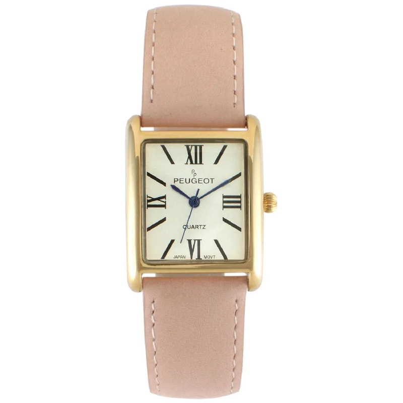 Women's Tank Watch Roman Dial Pink Suede Leather Strap