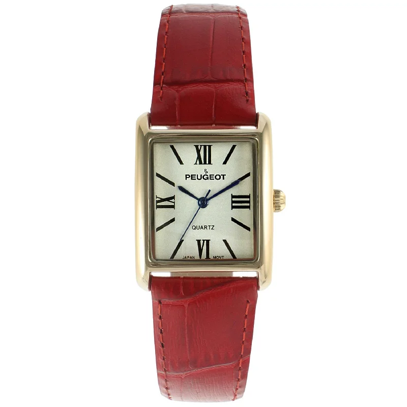 Women's Tank Watch Roman Dial Red Leather Strap