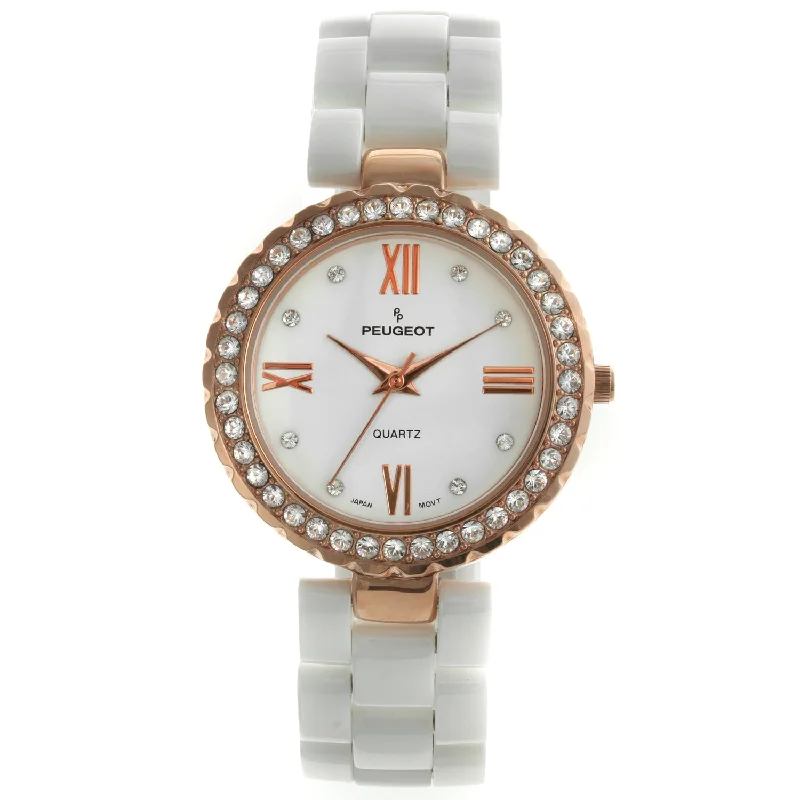 Women's White Ceramic Watch 34mm Crystal Bezel